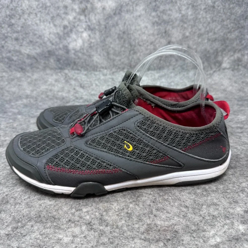 OLUKAI Eleu Trainer Shoes Womens Size 9.5 Gray Red Drawstring Water Sneakers